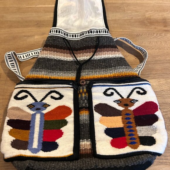 Boho ARTESANIAS Multi-Color Fully Lined Handwoven Wool Backpack Ecuador - Picture 2 of 11
